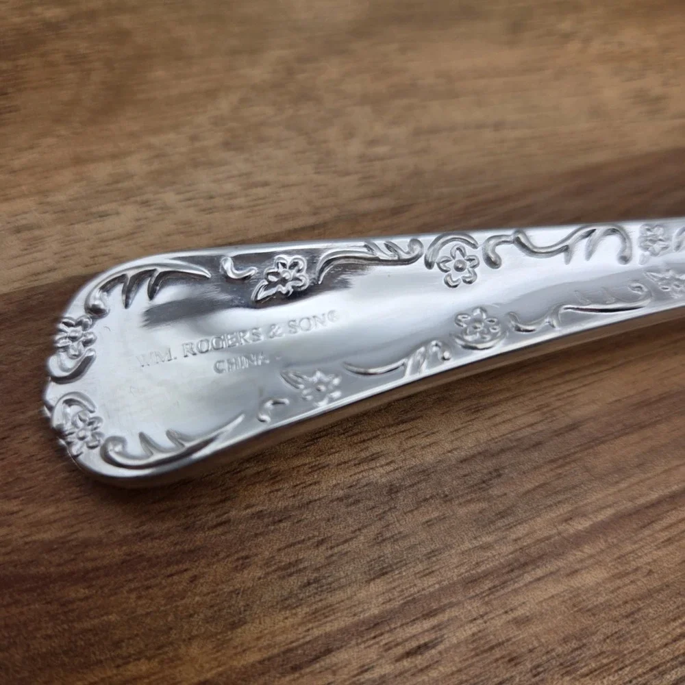 WM. Rogers & Son Enchanted Rose Silverplate Flatware Meat Fork & Serving‎ Spoon